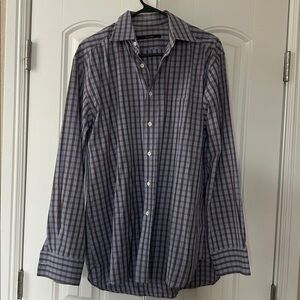 Billy Reid Burgundy and Blue Plaid Shirt